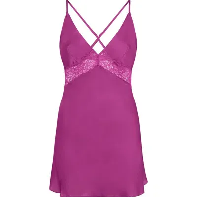 Hunkemoller Hunkemöller Nina Lace Trim Satin Chemise In Festival Fuchsia