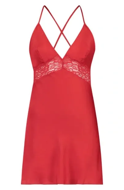 Hunkemoller Hunkemöller Nina Lace Trim Satin Chemise In Tango Red