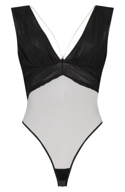 Hunkemoller Hunkemöller Simona Chain Detail Mesh Bodysuit In Caviar