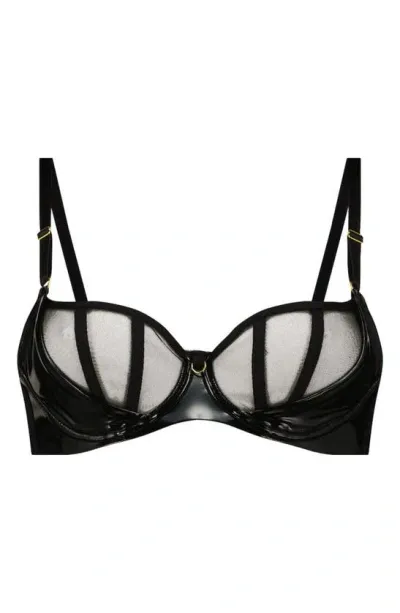 Hunkemoller Hunkemöller Seductress Mesh & Faux Leather Underwire Bra In Caviar