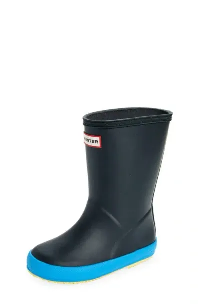 Hunter Kids' First Classic Rain Boot In Dark Blue/light Blue/yellow