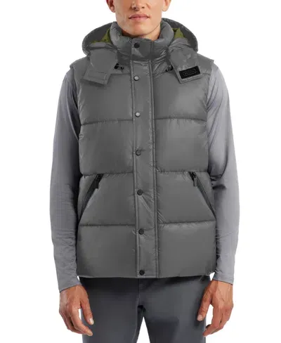 Hunter Chiswell Nylon Quilted Removable Hood Full Zip Puffer Vest In Grey