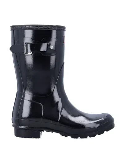 Hunter Original Short Gloss Ladies Wellingtons In Black