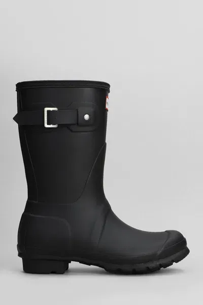 Hunter Original Short Vulcanised Natural Rubber Wellington Boots In Black