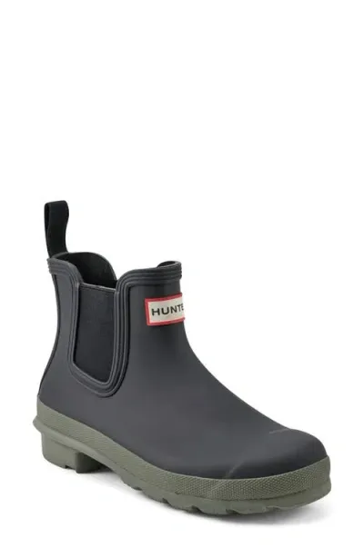 Hunter Original Waterproof Chelsea Rain Boot In Black/green