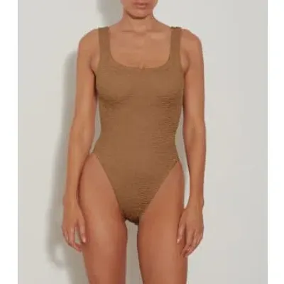 Hunza G - Square Neck Swimsuit In Metallic Cocoa