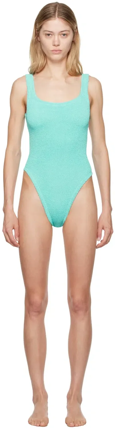 Hunza G Blue Square Neck One-piece Swimsuit In Aqua