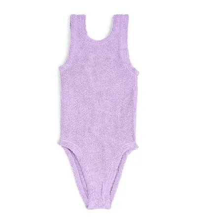 Hunza G Kids' Bow-detail Alva Swimsuit In Purple