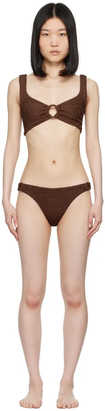 Hunza G Brown Hallie Bikini In Metallic Chocolate