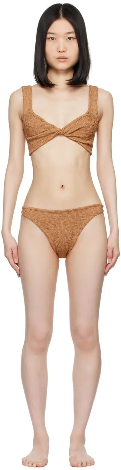 Hunza G Brown Juno Bikini In Metallic Cocoa