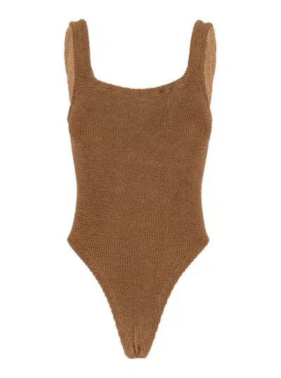 Hunza G Domino Swim One-piece Swimsuit In Metallic Cocoa