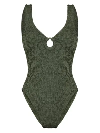 Hunza G Celine Seersucker Swimsuit In 绿色