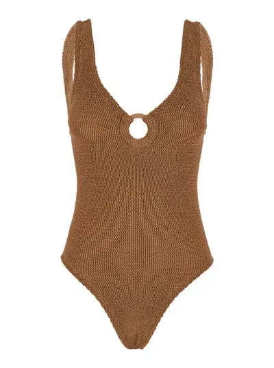 Hunza G Celine Swim Covered Hoops In Metallic Cocoa