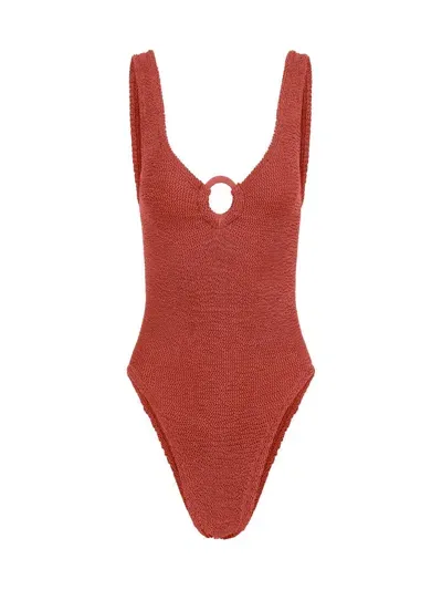 Hunza G Celine Shirred Swimsuit In Red