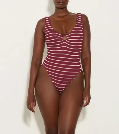 Hunza G Celine Swim With Tonal Hoops | Wine/white |