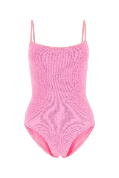 Hunza G + Net Sustain Pamela Seersucker Swimsuit In Pink