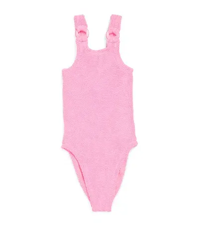 Hunza G Kids' Crinkled Domino Swimsuit In Pink