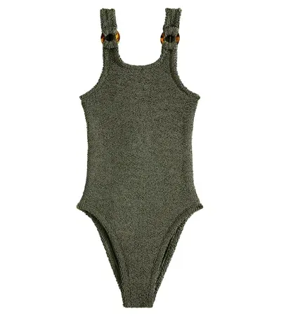 Hunza G Kids' Domino Swimsuit In Green