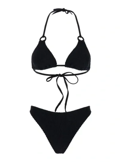 Hunza G 'eva' Black Bikini With Ring Details In Ribbed Stretch Polyamide Woman