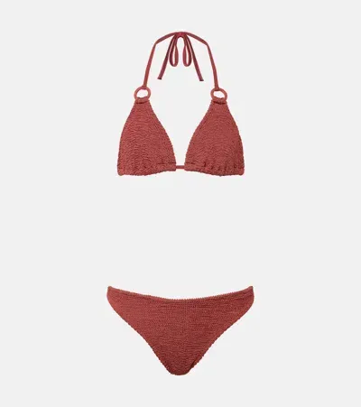 Hunza G Eva Halterneck Bikini In Metallic Rosewood