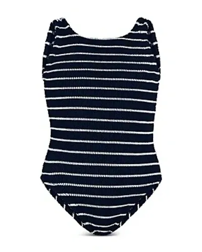 Hunza G Girls' Baby Alva One Piece Swimsuit - Little Kid In Navy/white