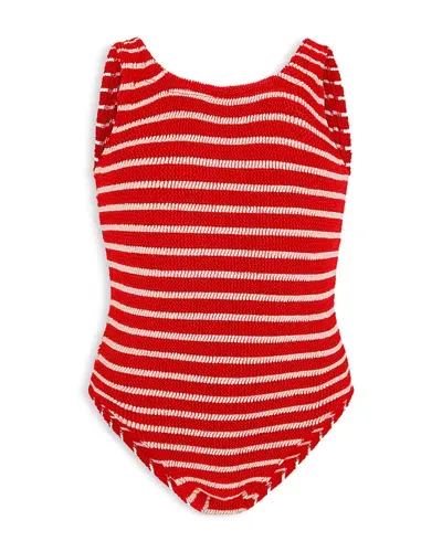 Hunza G Girls' Classic One Piece Swimsuit - Big Kid In Red/white