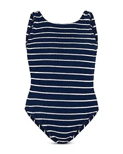 Hunza G Girls' Striped One Piece Swimsuit - Big Kid In Navy/white