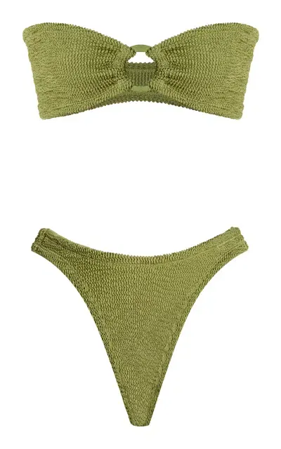 Hunza G Gloria Ring-detailed Seersucker Bikini Set In Green