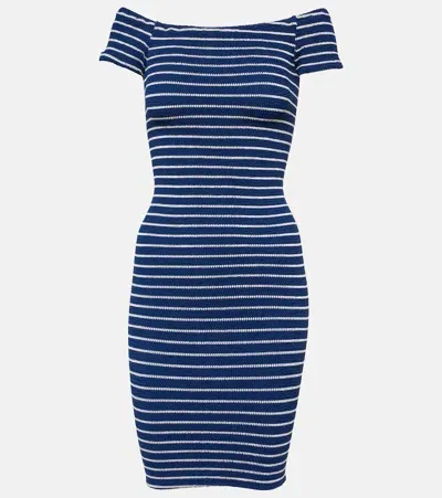 Hunza G Grace Striped Off-shoulder Midi Dress In Navy/white