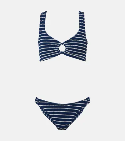 Hunza G Hallie Striped Ring-detail Bikini In Blue