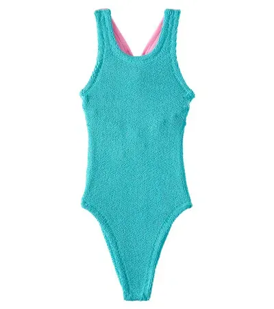 Hunza G Kids' Lara Ruffled Swimsuit In Green