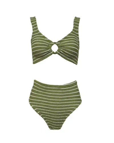 Hunza G Nadine Bikini In Metallic Moss/white