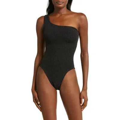 Hunza G Nancy One-shoulder One-piece Swimsuit In Black/gold Lurex