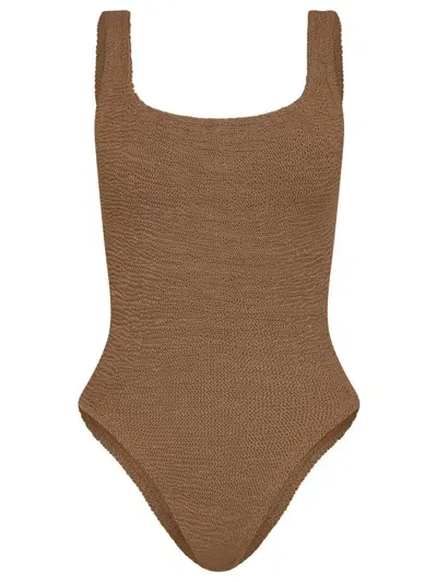 Hunza G Square Neck One-piece Swimsuit With Deep Back Neckline In Marrone