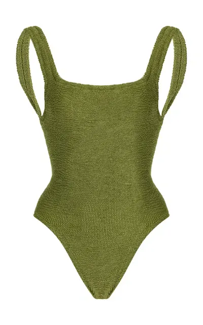 Hunza G Square-neck Seersucker One-piece Swimsuit In Green