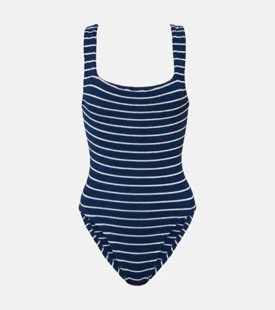 Hunza G Square Neck Striped Swimsuit In Multicolour