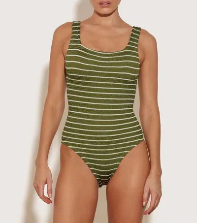 Hunza G Square Neck Swim In Metallic Moss/white