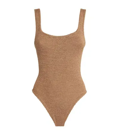 Hunza G Square-neck Swimsuit In Metallic Cocoa