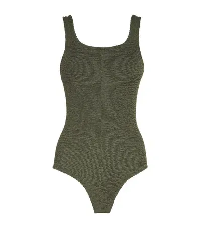 Hunza G Square-neck Swimsuit In Metallic Khaki