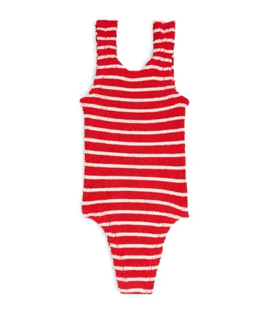 Hunza G Kids' Striped Alva Swimsuit In Red