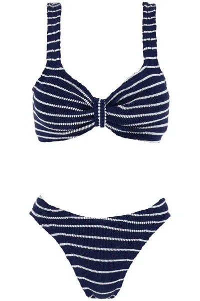 Hunza G Bonnie Striped Seersucker Bikini In Navy/white