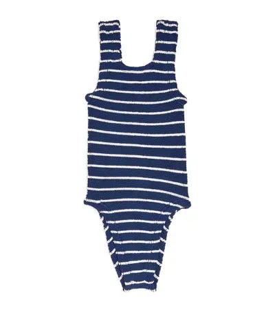 Hunza G Kids' Striped Classic Swimsuit In Navy