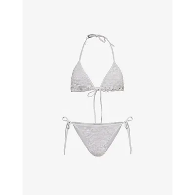 Hunza G Gina Crinkled-texture Bikini Set In Metallic Grey/silver