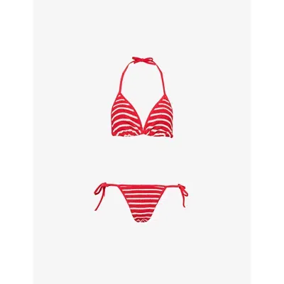 Hunza G Gina Crinkled-texture Bikini Set In Red/white