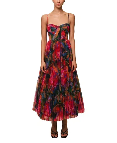 Hutch Smocked Tulle Gown In Black Dark Rainbow Floral