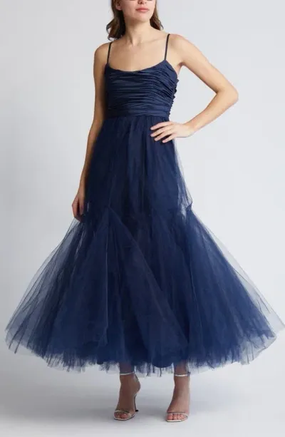 Hutch Fabrice Mixed Media Gown In Blue