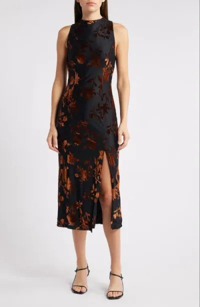 Hutch Floral Jacquard Funnel Neck Dress In Black/copper