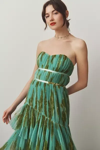 Hutch Lanza Strapless Tiered Ruffle Maxi Dress In Seafoam Dramatic