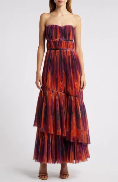 Hutch Renza Strapless Tulle Gown In Rust Ink Blot Floral