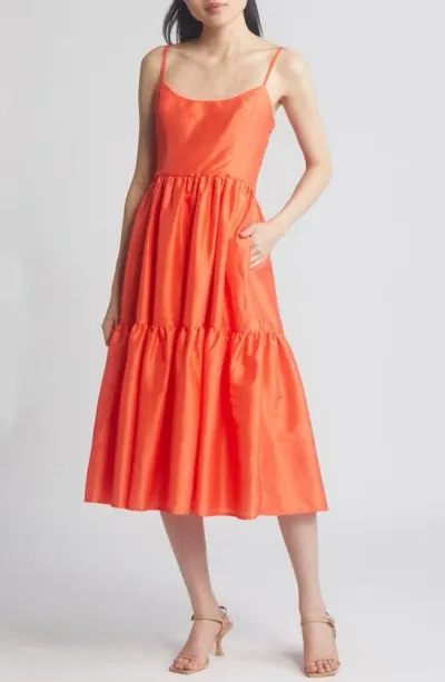 Hutch Tommy Bare Sleeveless Tiered Midi Dress In Cayenne